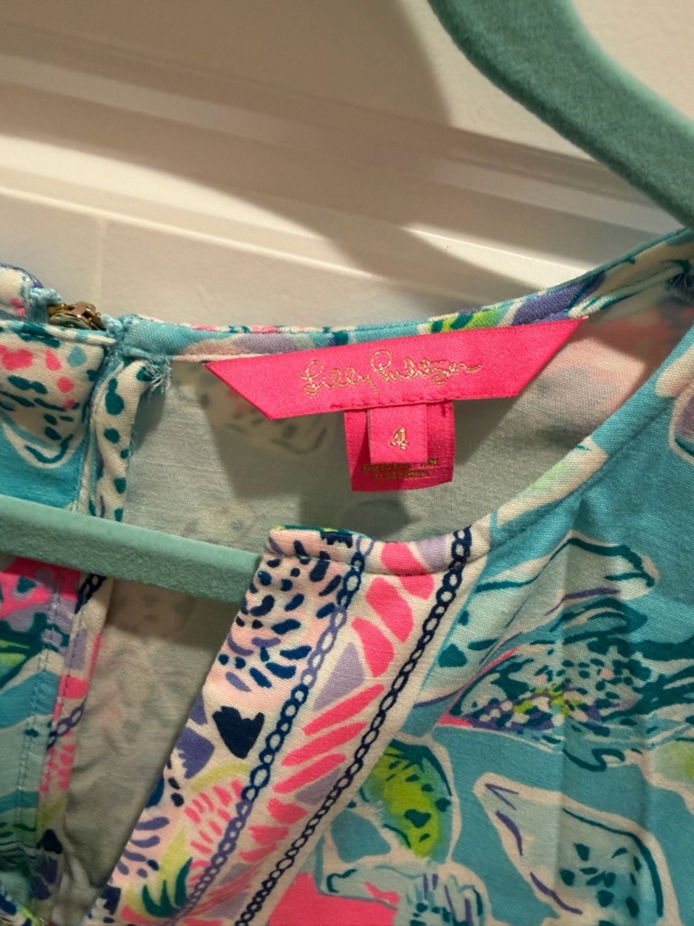 Lilly Pulitzer Aqua Floral Sleeveless Shift Dress with Pink & Green Accents - Picture 2 of 6